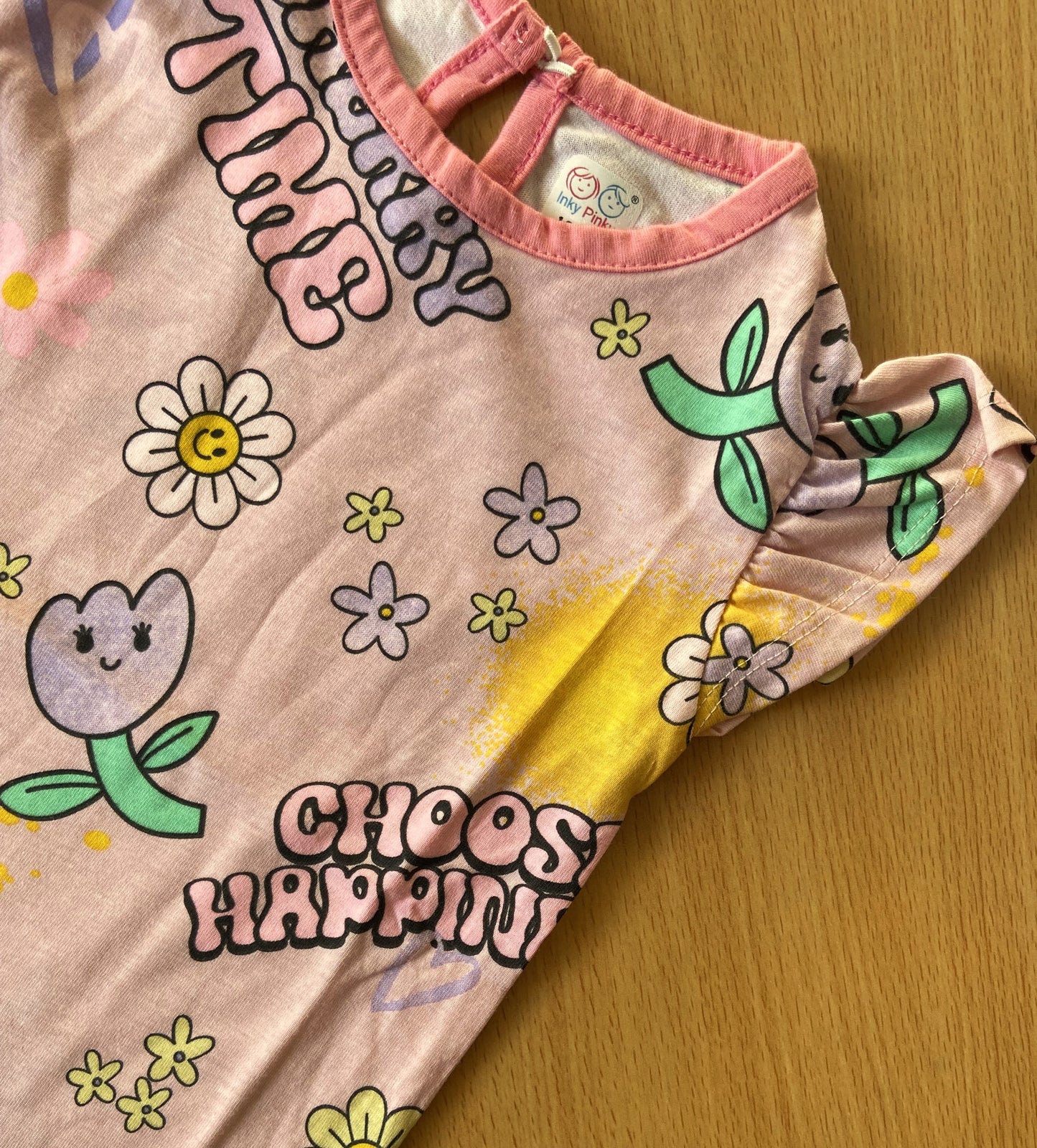 Girls Cotton Printed Frill Sleeve Top