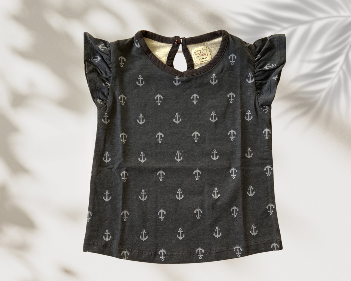 Girls Cotton Printed Frill Sleeve Top