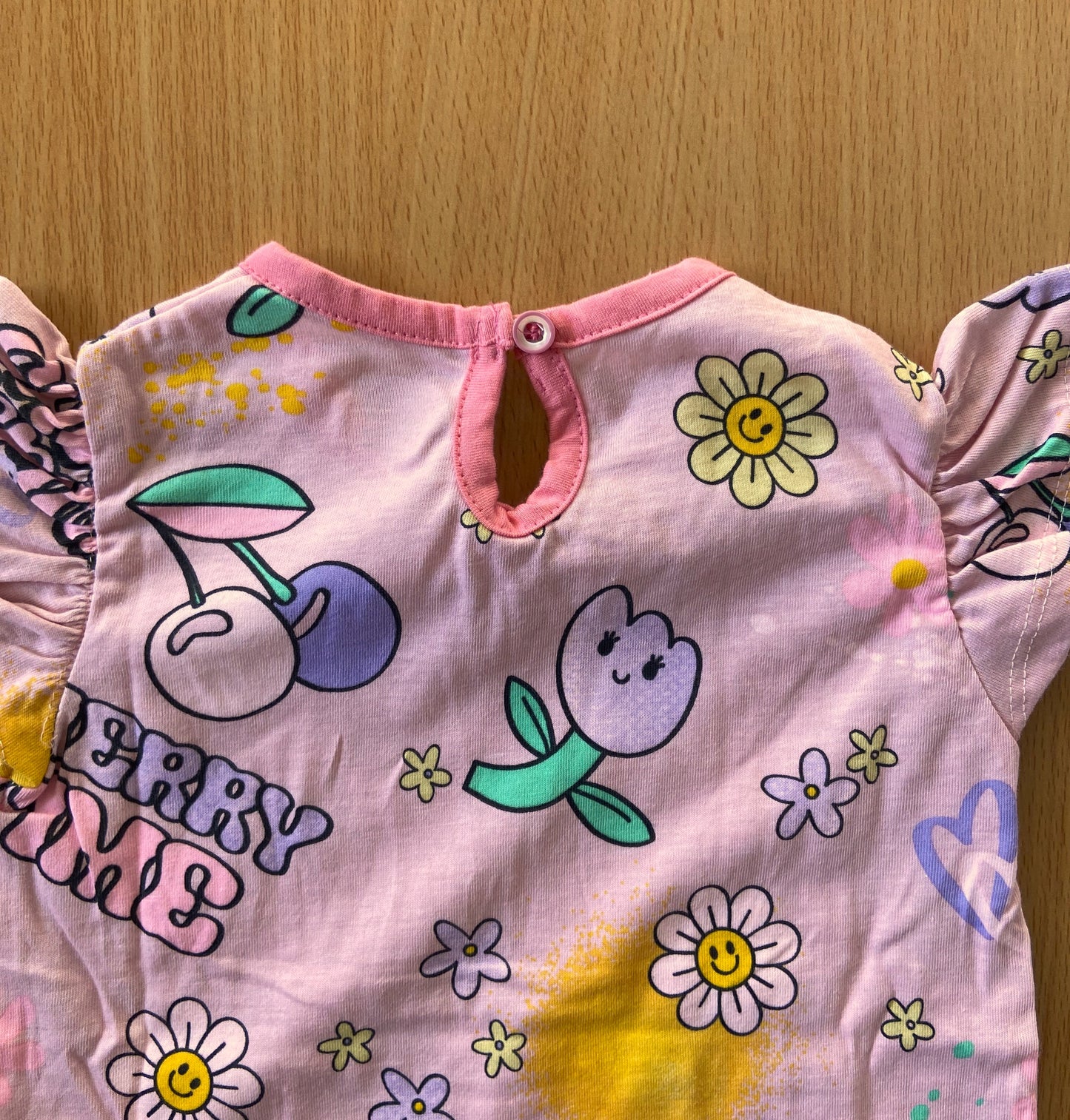 Girls Cotton Printed Frill Sleeve Top
