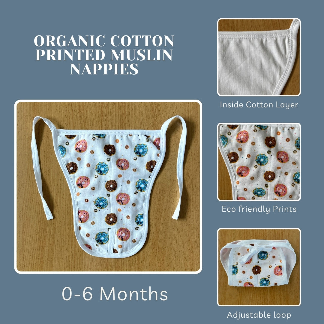 Nappy Organic Cotton Muslin Unisex 2 Layered, Reusable