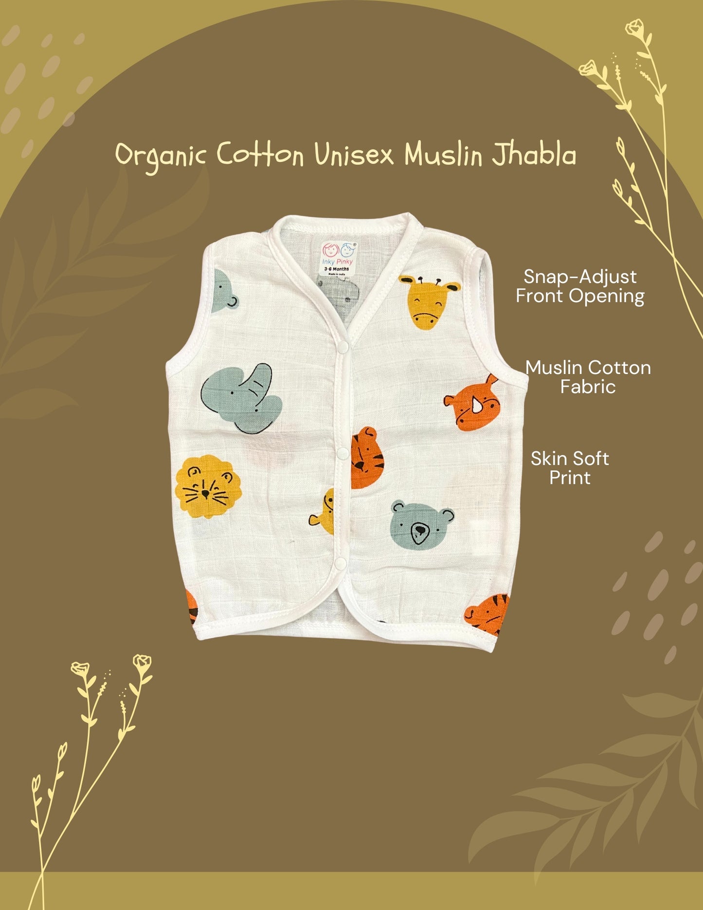 Organic Cotton Muslin Unisex Button Jhabla Combo Pack of 7 pcs
