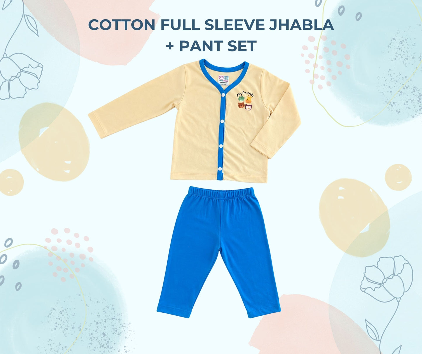 Unisex Printed Cotton Full Sleeve Jhabla + Pant Set IP12