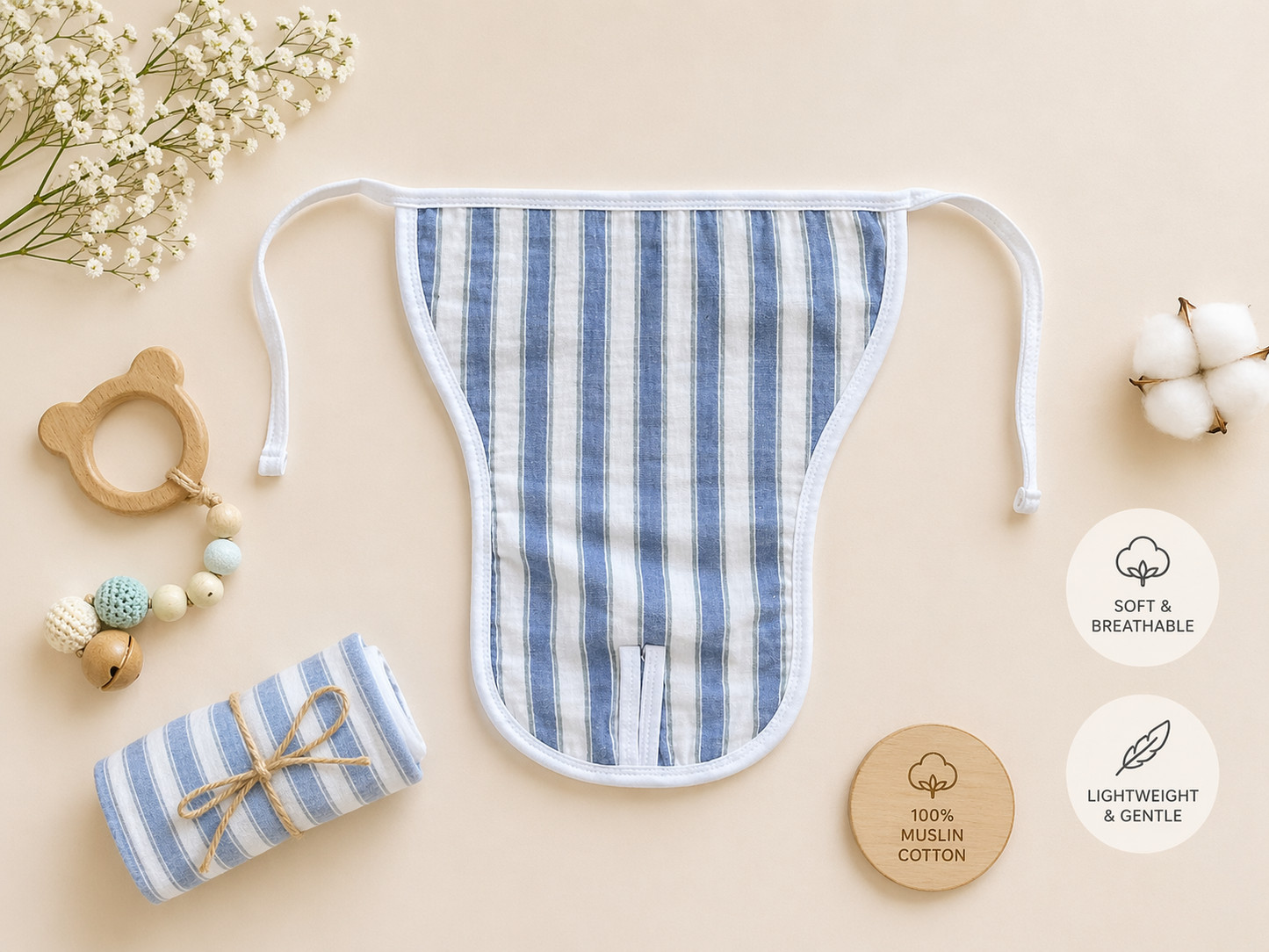 5 pcs Combo Organic Cotton Muslin 2 Layered Unisex Nappies IP28