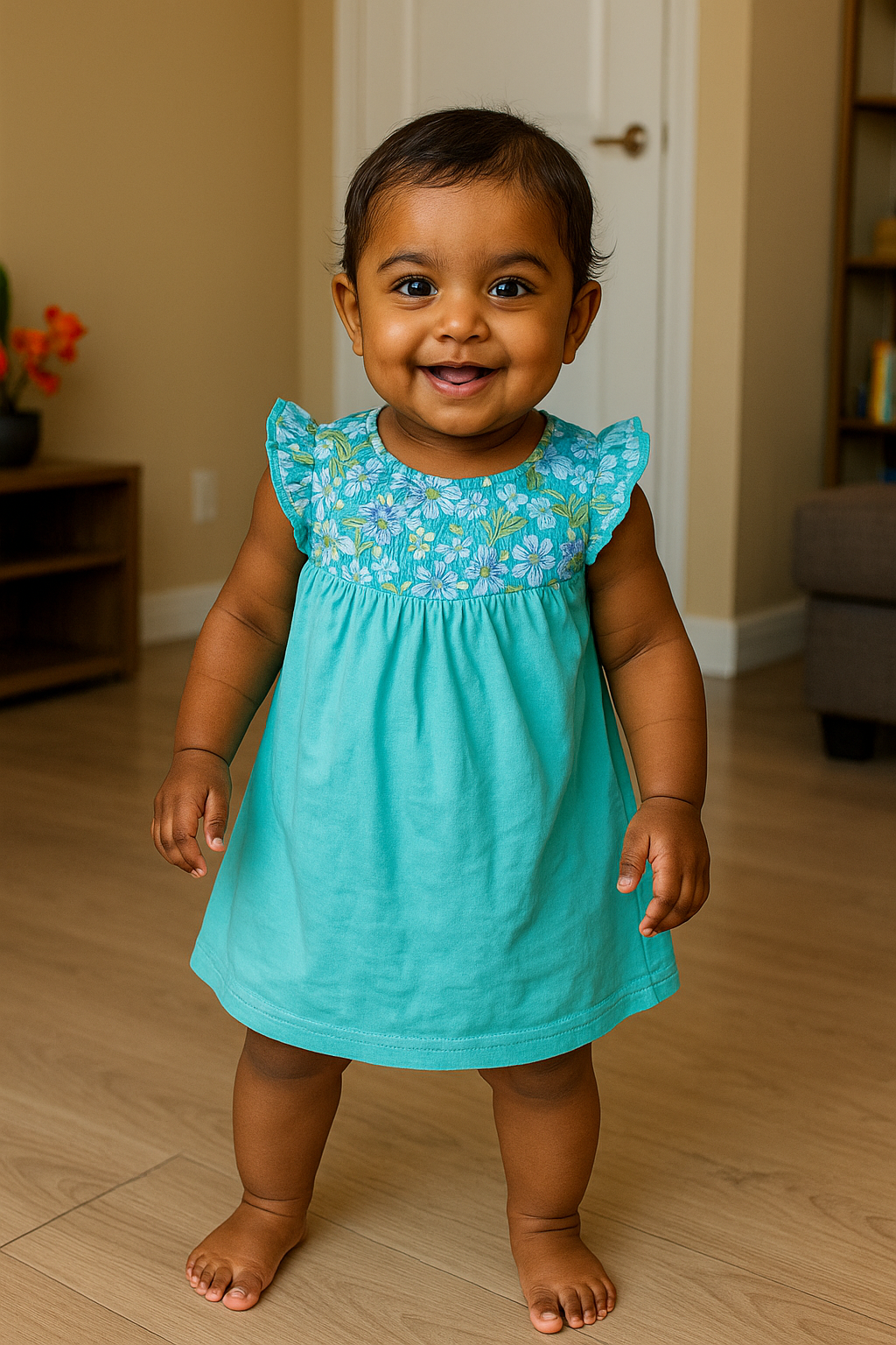 Girls Cotton Trendy Frill Sleeve Frock