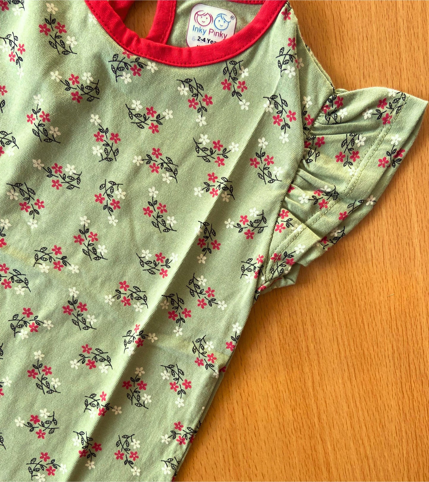 Girls Cotton Printed Frill Sleeve Top