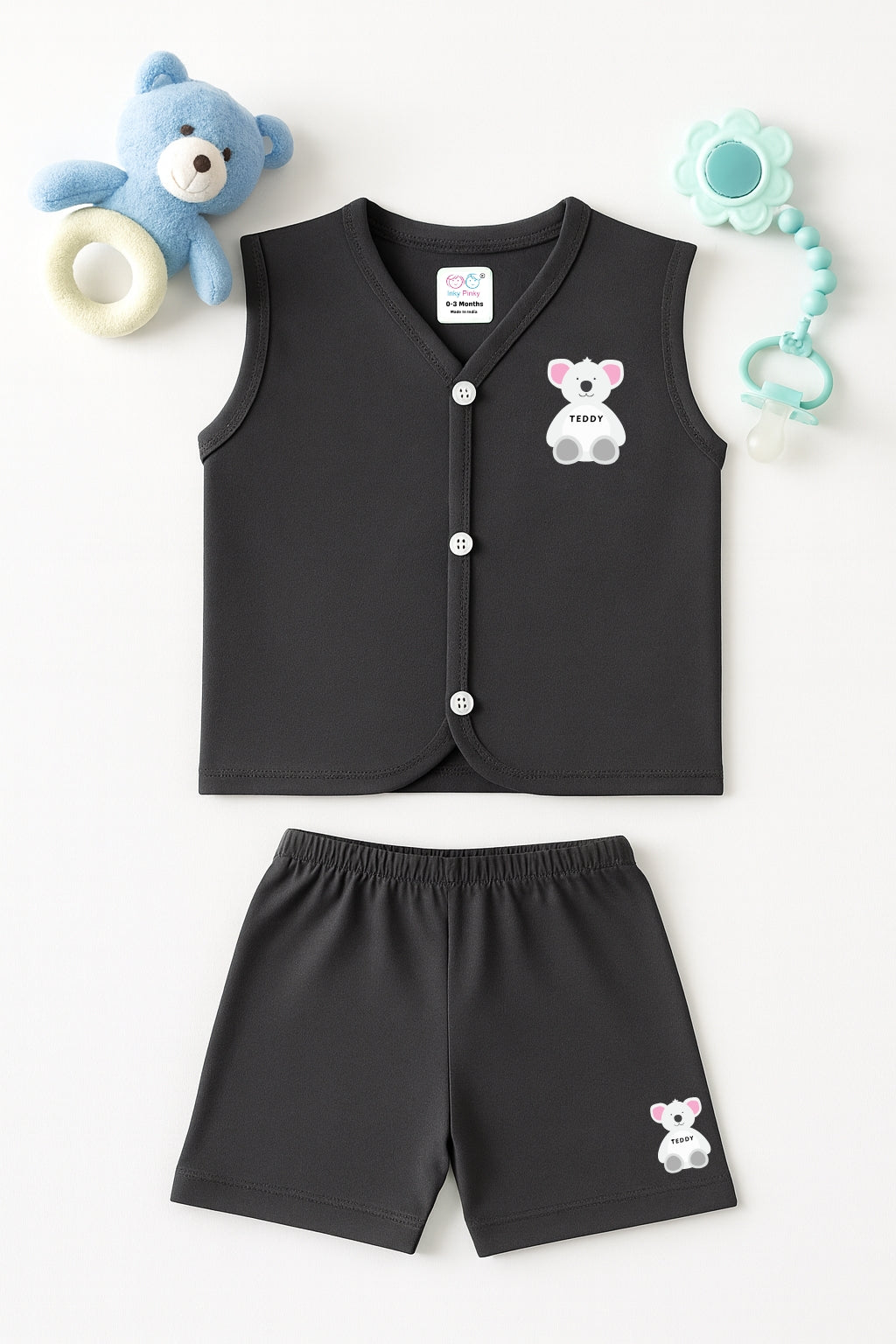 Cotton Printed Sleeveless Jhabla & Shorts Set - IP16