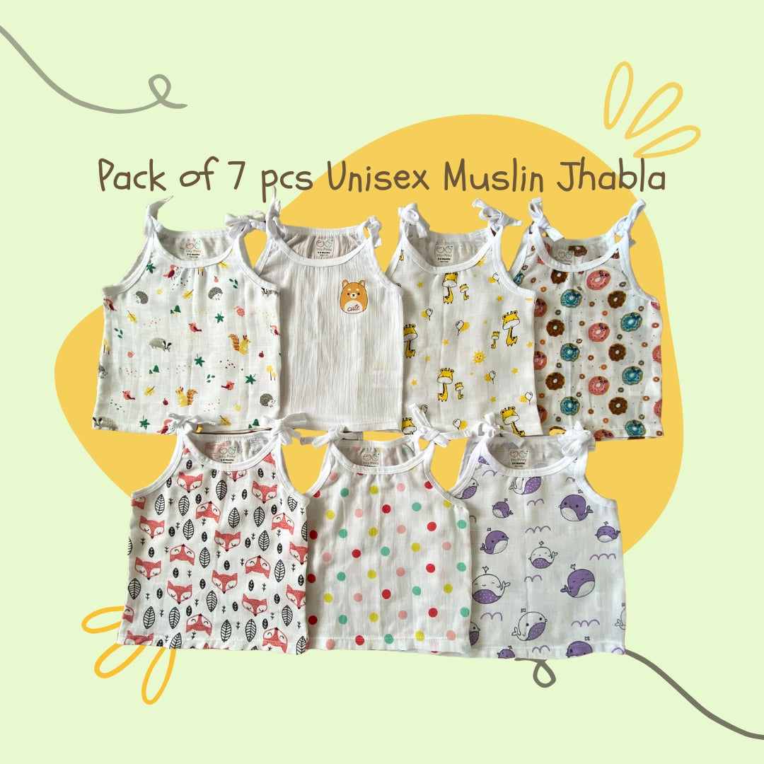 Organic Cotton Muslin Unisex Knot Jhabla Combo Pack of 7 pcs