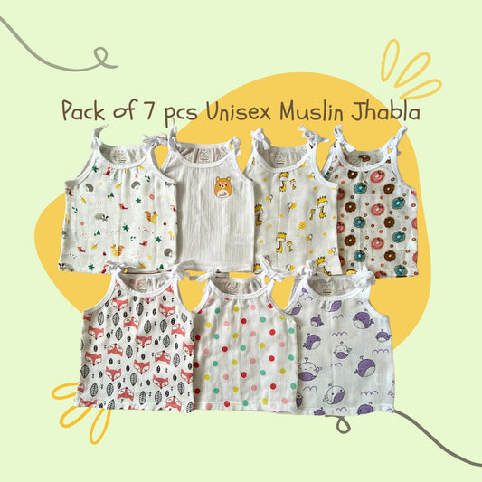 Organic Cotton Muslin Unisex Knot Jhabla Combo Pack of 7 pcs