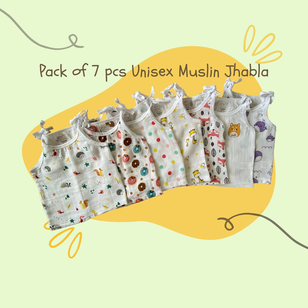Organic Cotton Muslin Unisex Knot Jhabla Combo Pack of 7 pcs