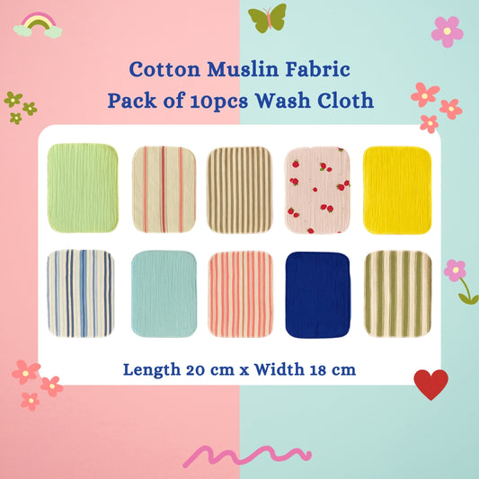 Organic Cotton Muslin Reusable Cotton Wash Cloth / Muslin wipes - Pack of 10 pcs