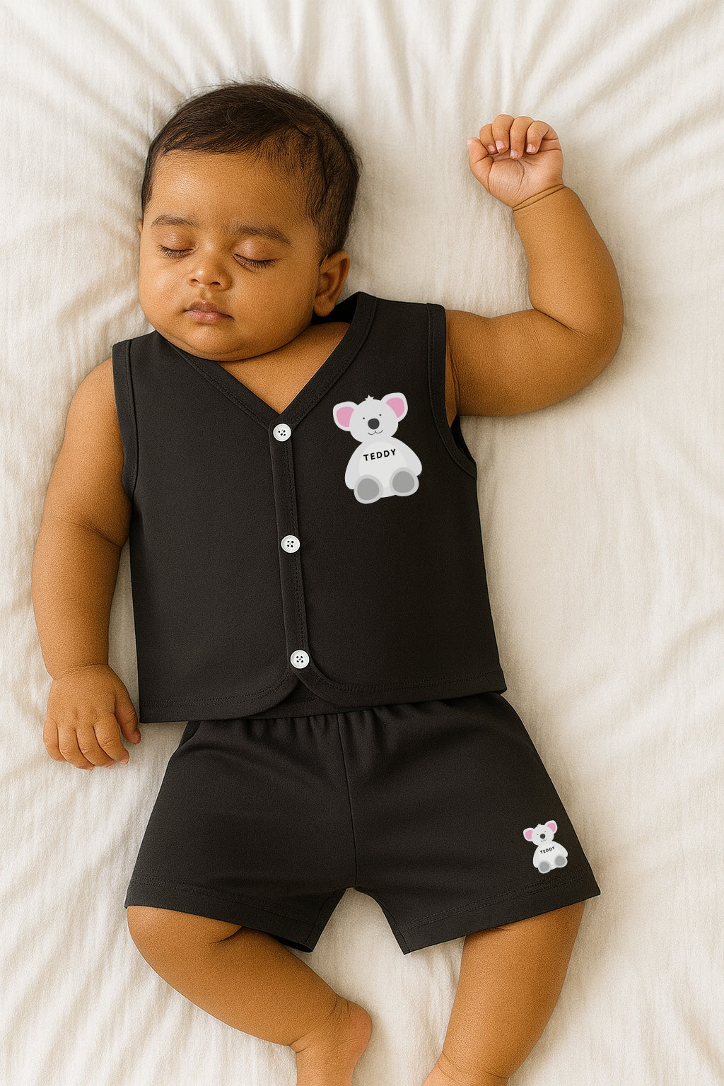 Cotton Printed Sleeveless Jhabla & Shorts Set - IP16