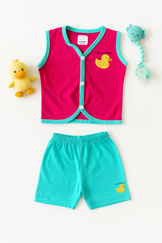 Cotton Printed Sleeveless Jhabla & Shorts Set - IP16