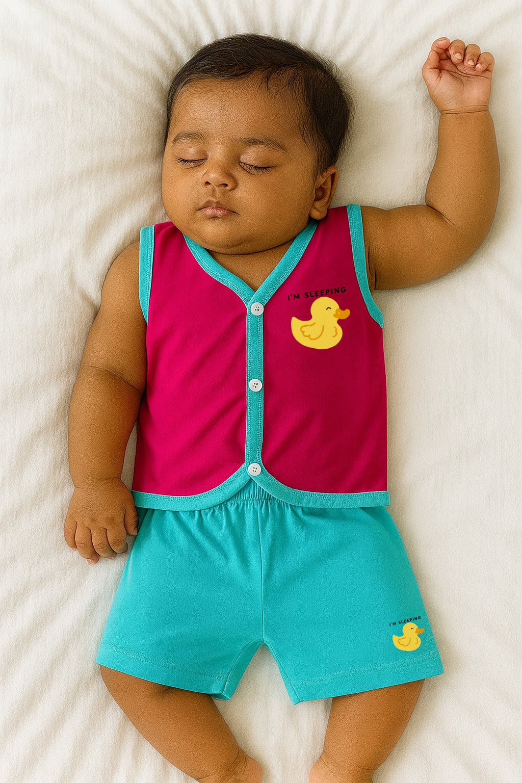 Cotton Printed Sleeveless Jhabla & Shorts Set - IP16