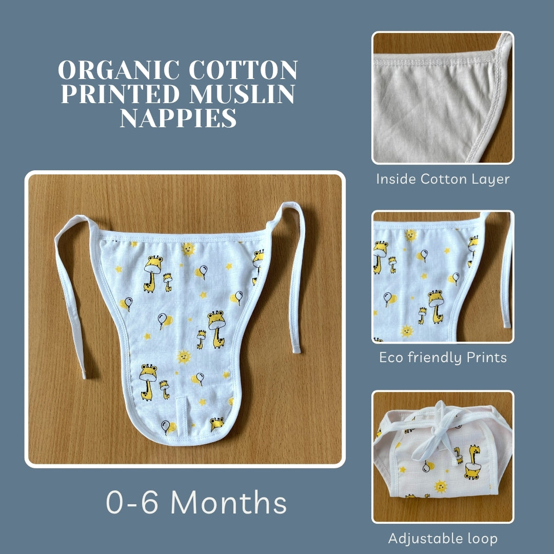 Nappy Organic Cotton Muslin Unisex 2 Layered, Reusable