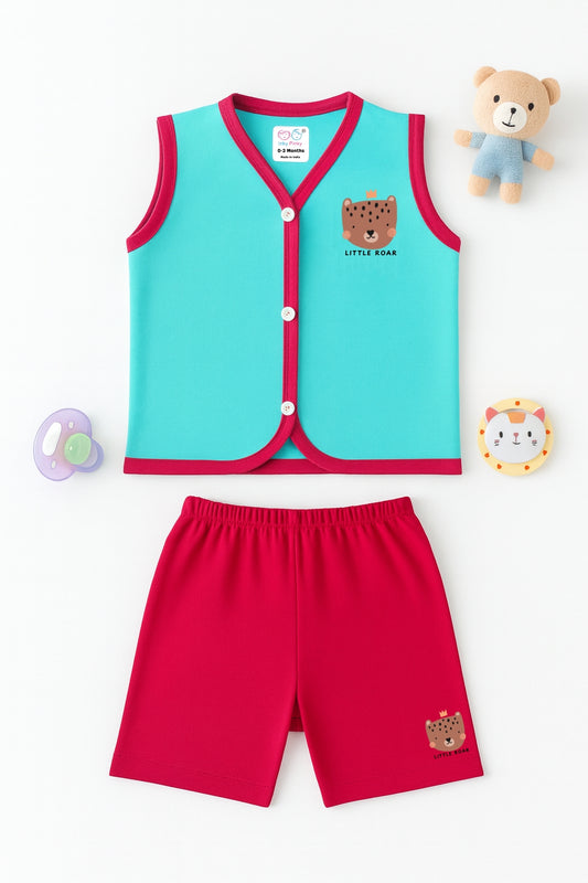 Cotton Printed Sleeveless Jhabla & Shorts Set - IP16