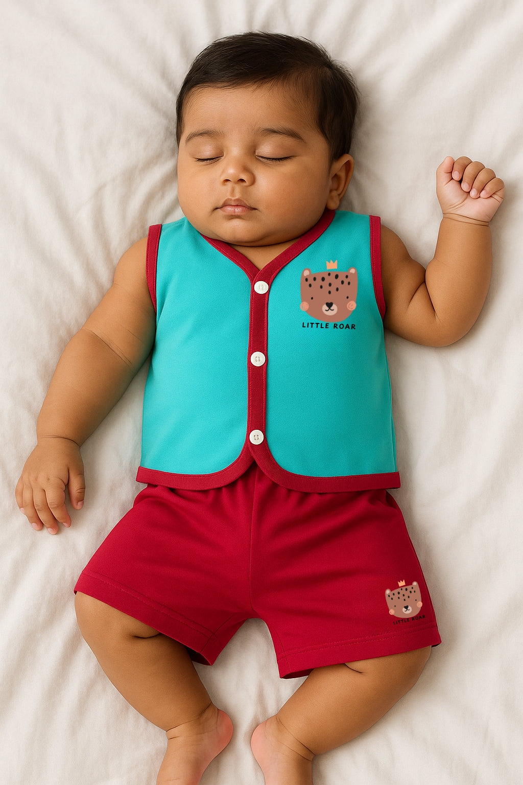 Cotton Printed Sleeveless Jhabla & Shorts Set - IP16