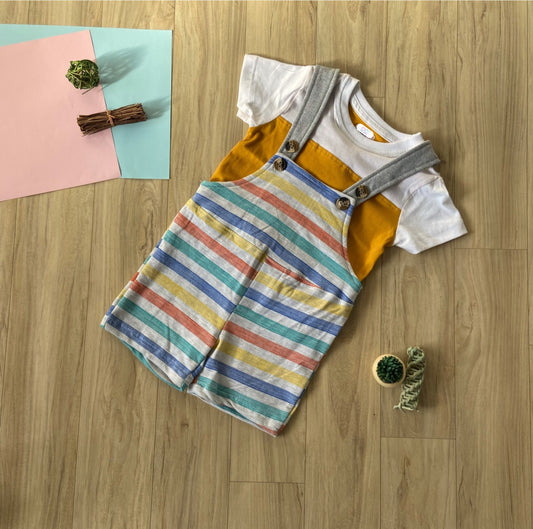 Unisex Infants Dungarees with T-shirt Set