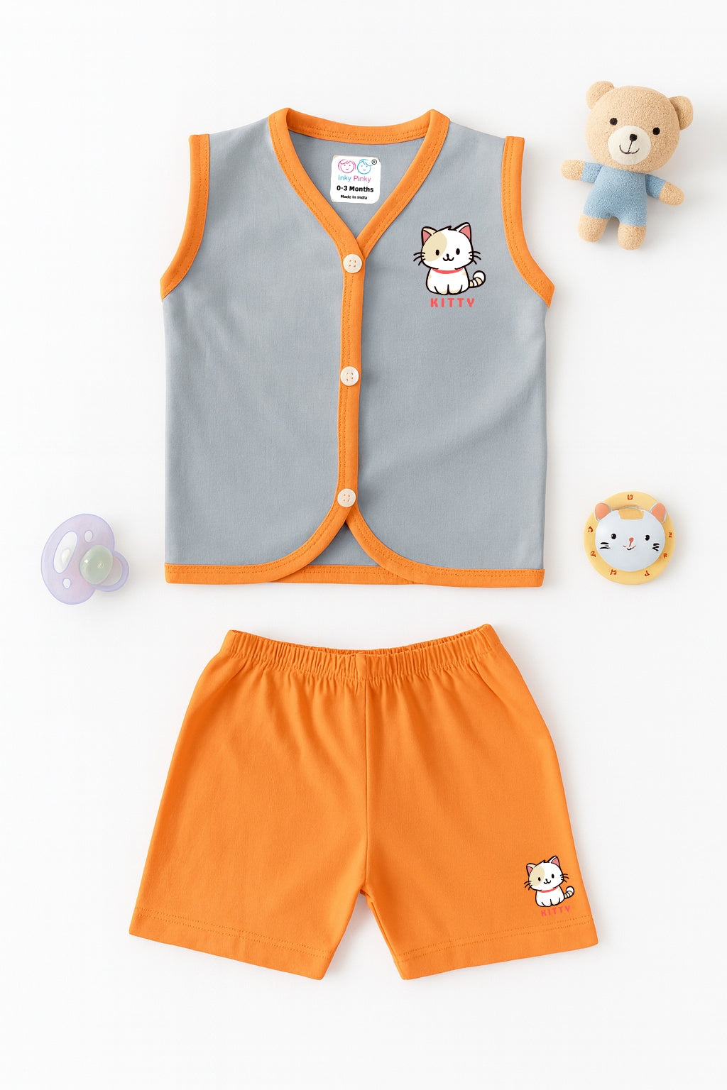 Cotton Printed Sleeveless Jhabla & Shorts Set - IP16