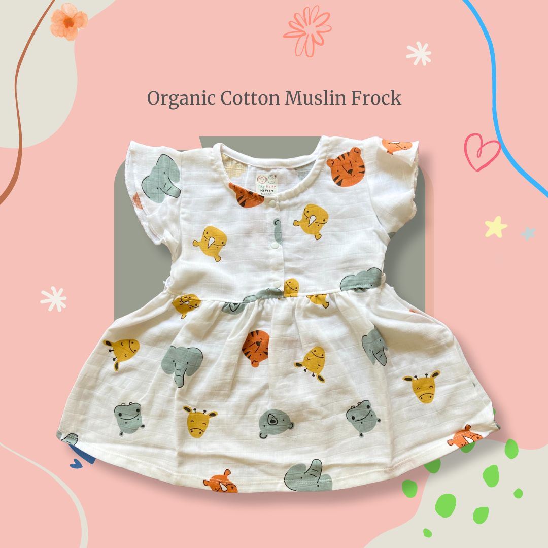Organic Cotton Muslin Frill Sleeve Frock