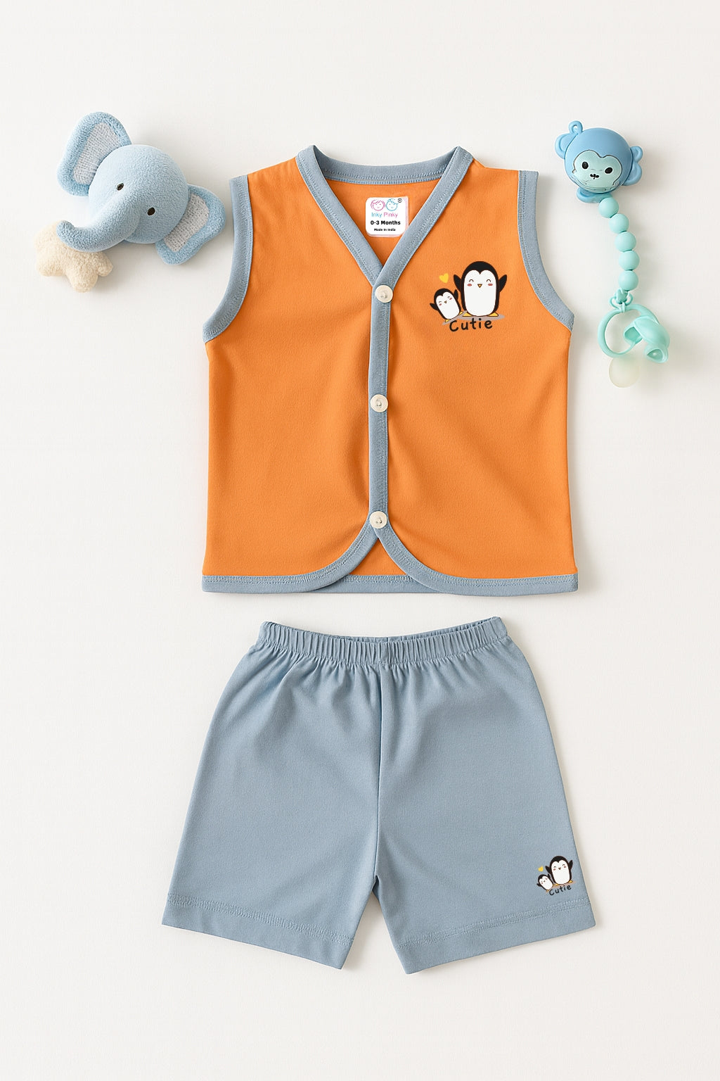 Cotton Printed Sleeveless Jhabla & Shorts Set - IP16