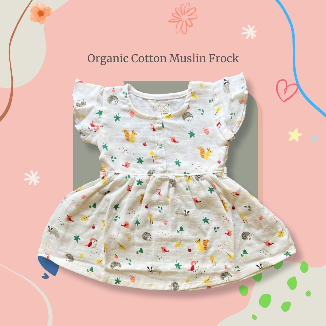 Organic Cotton Muslin Frill Sleeve Frock