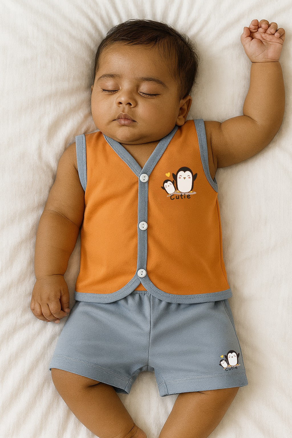 Cotton Printed Sleeveless Jhabla & Shorts Set - IP16