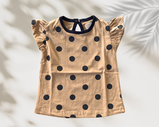 Girls Cotton Printed Frill Sleeve Top