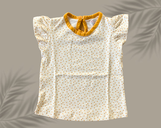 Girls Cotton Printed Frill Sleeve Top