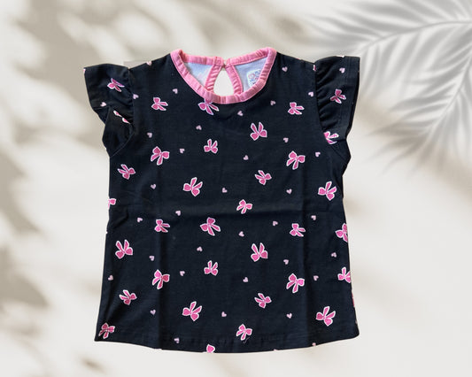 Girls Cotton Printed Frill Sleeve Top