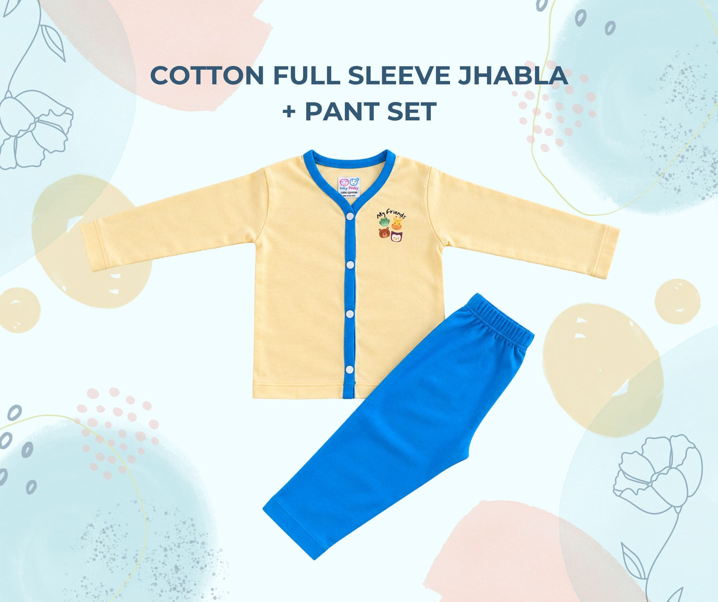 Unisex Printed Cotton Full Sleeve Jhabla + Pant Set IP12