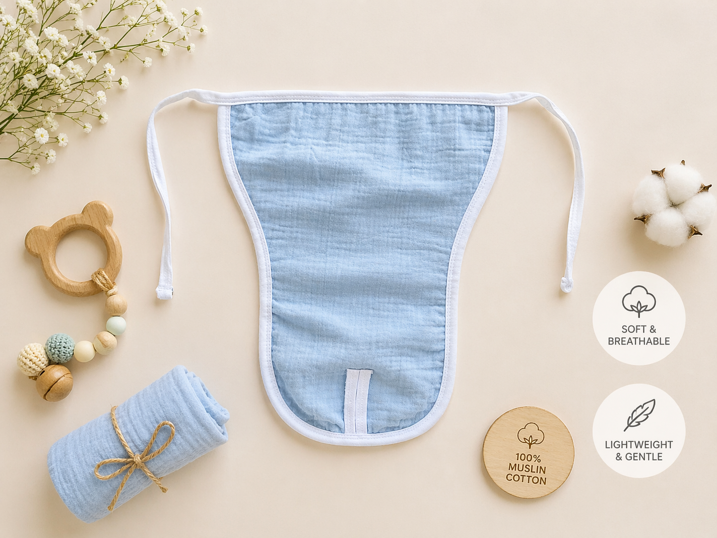 5 pcs Combo Organic Cotton Muslin 2 Layered Unisex Nappies IP28
