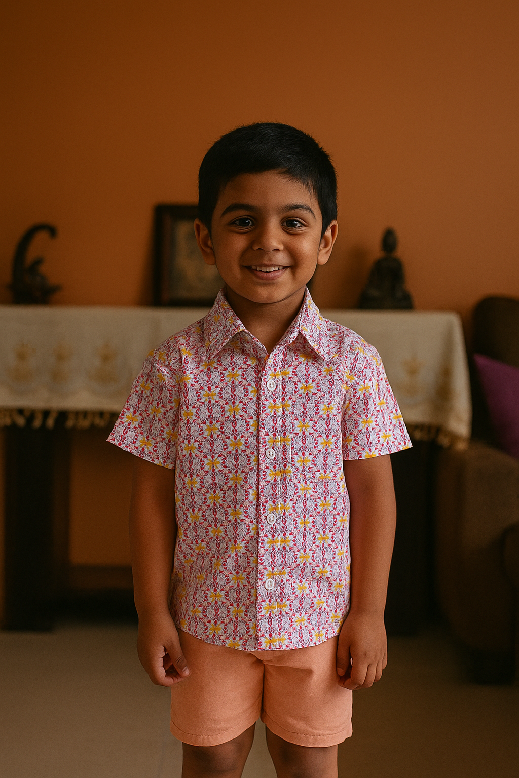 Unisex Kids Cotton Half Sleeve Woven Shirt IP15