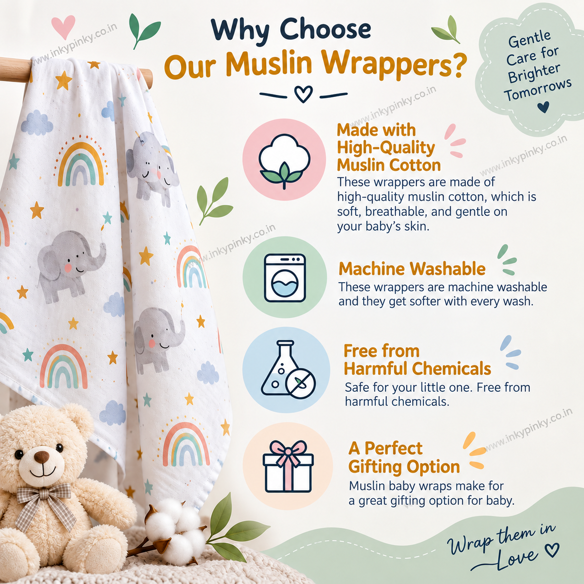 Baby Muslin Cotton Towel 70 cm x 70 cm IP47