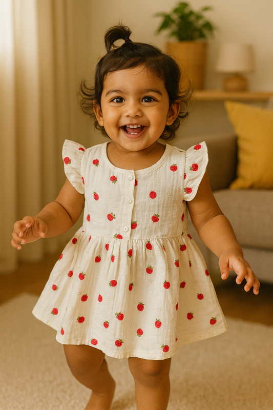 Organic Cotton Muslin Frill Sleeve Frock