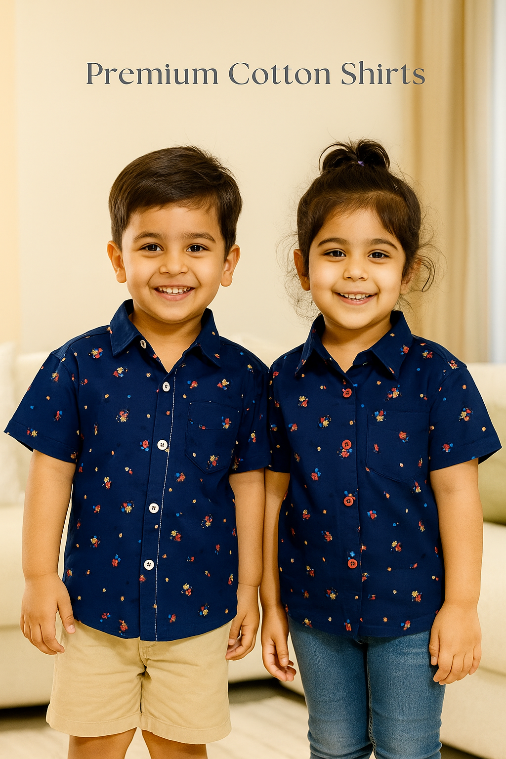 Unisex Kids Cotton Half Sleeve Woven Shirt IP15