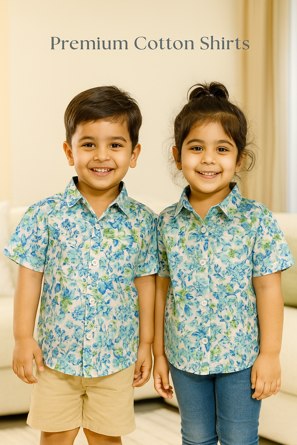 Unisex Kids Cotton Half Sleeve Woven Shirt IP15