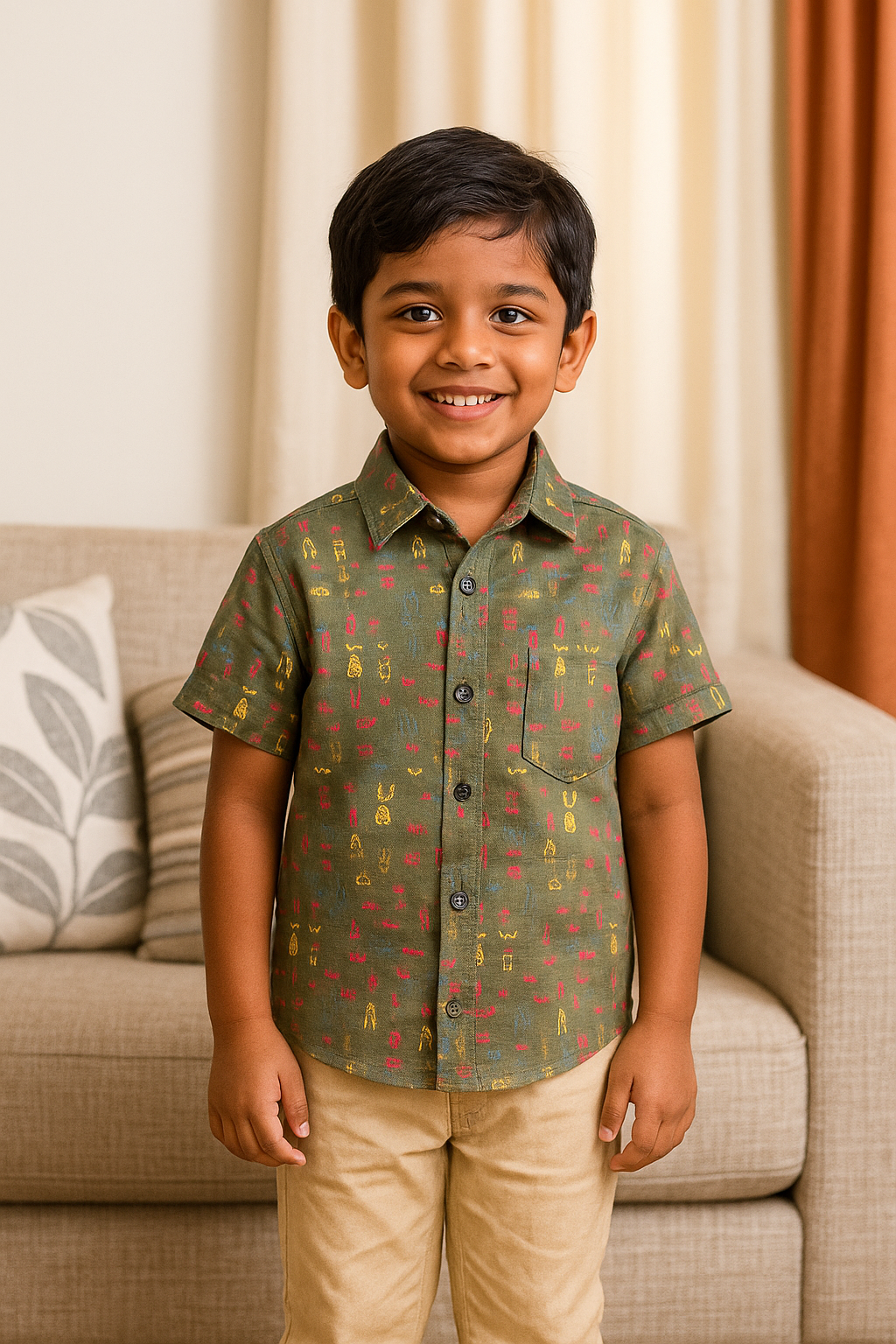 Unisex Kids Cotton Half Sleeve Woven Shirt IP15