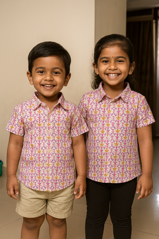 Unisex Kids Cotton Half Sleeve Woven Shirt IP15