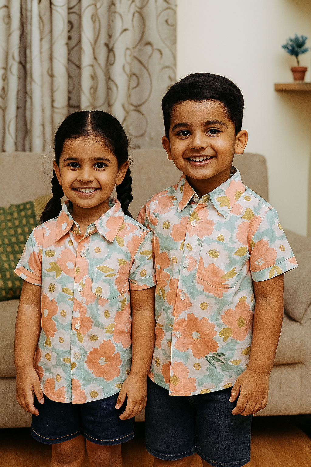 Unisex Kids Cotton Half Sleeve Woven Shirt IP15