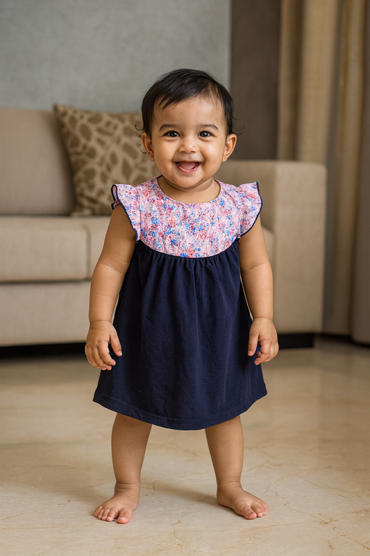 Girls Cotton Trendy Frill Sleeve Frock