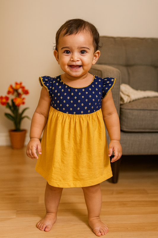 Girls Cotton Trendy Frill Sleeve Frock