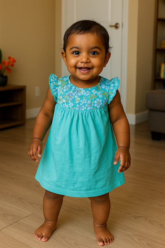 Girls Cotton Trendy Frill Sleeve Frock