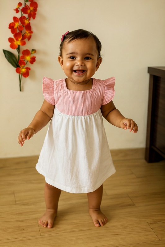 Girls Cotton Trendy Frill Sleeve Frock