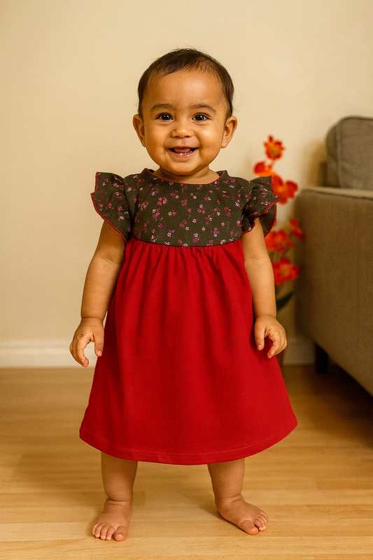 Girls Cotton Trendy Frill Sleeve Frock