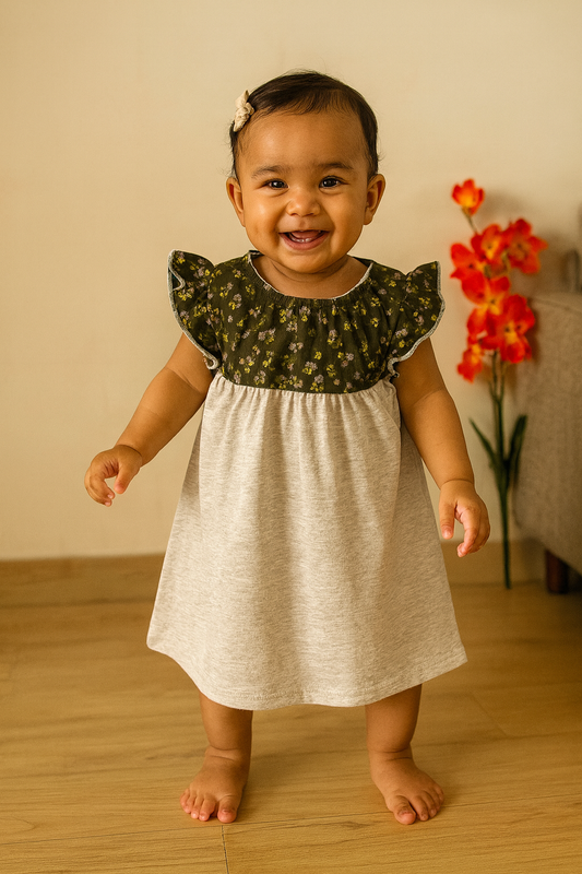 Girls Cotton Trendy Frill Sleeve Frock