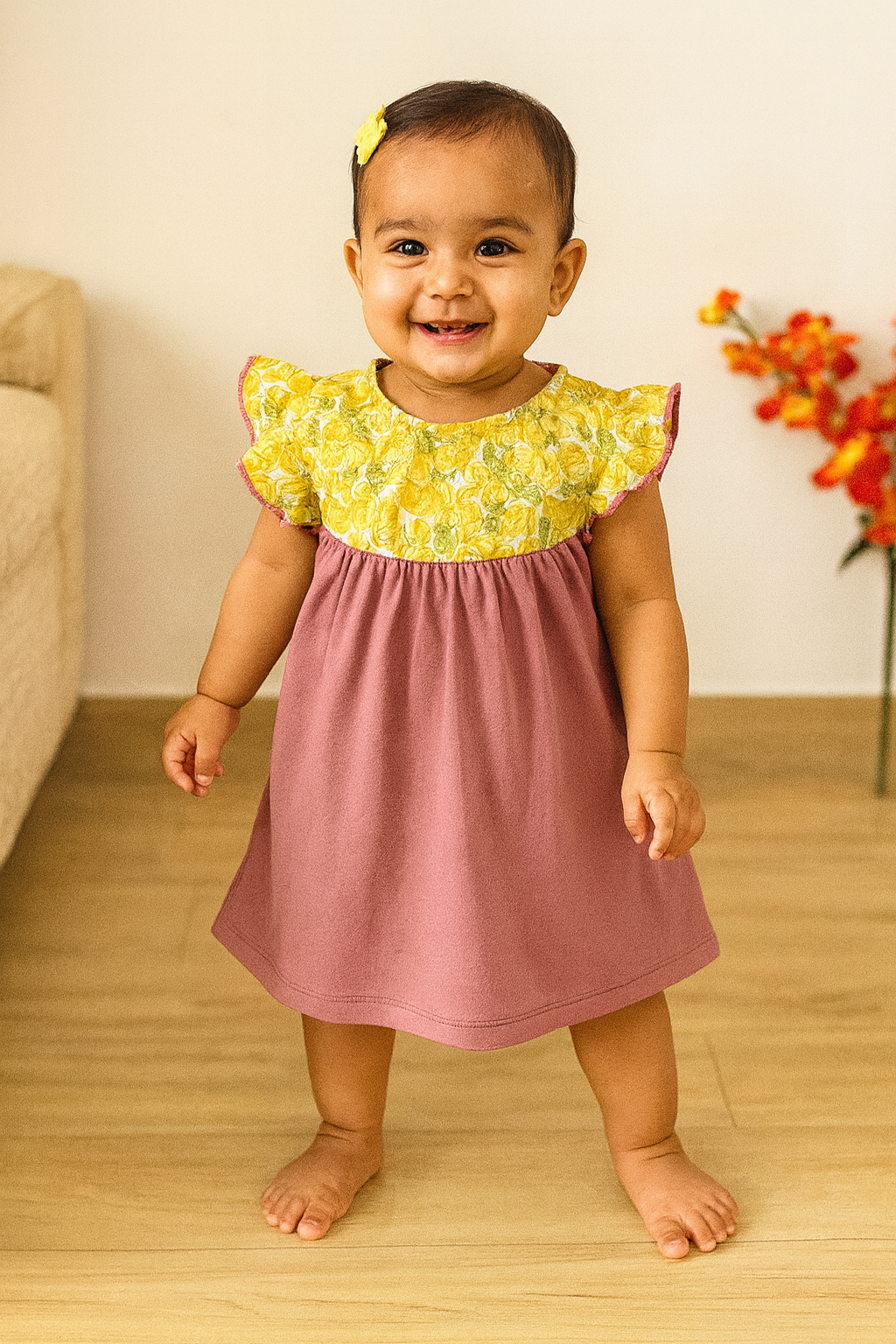 Girls Cotton Trendy Frill Sleeve Frock