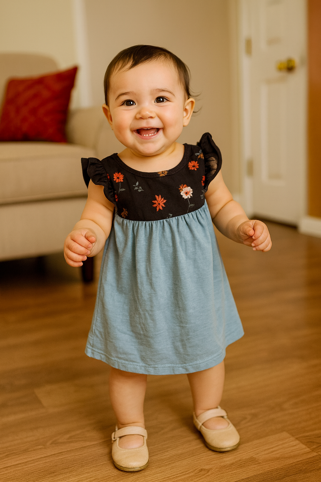 Girls Cotton Trendy Frill Sleeve Frock