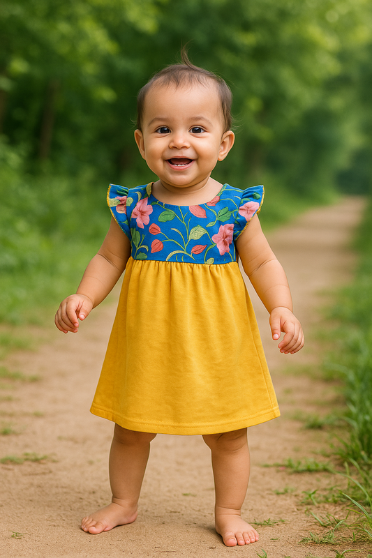 Girls Cotton Trendy Frill Sleeve Frock