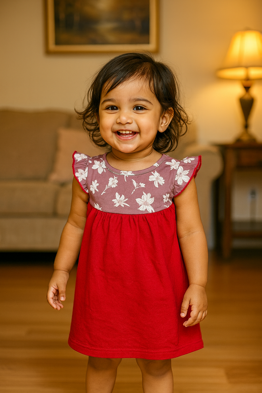 Girls Cotton Trendy Frill Sleeve Frock