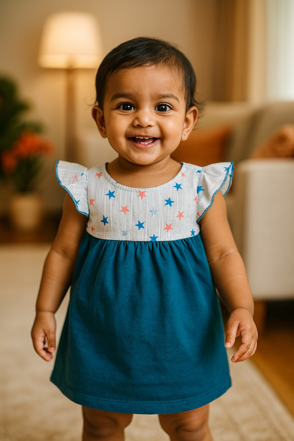 Girls Cotton Trendy Frill Sleeve Frock